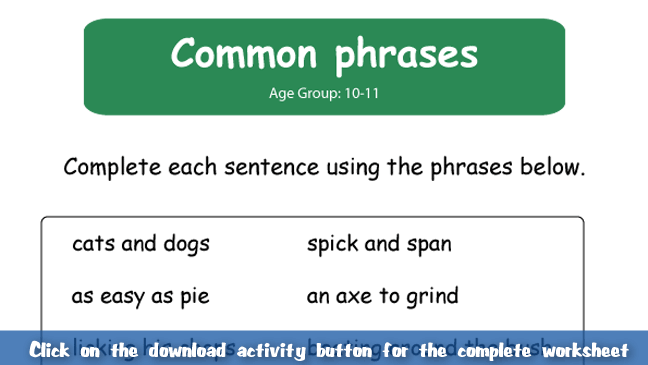 Common Idiomatic Phrases Worksheet